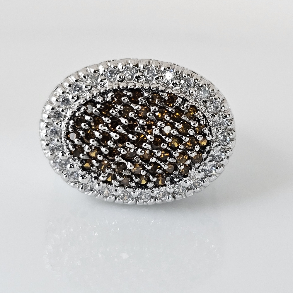 Beautiful Chocolate & White Diamond Simulants Sterling Silver Size 7!